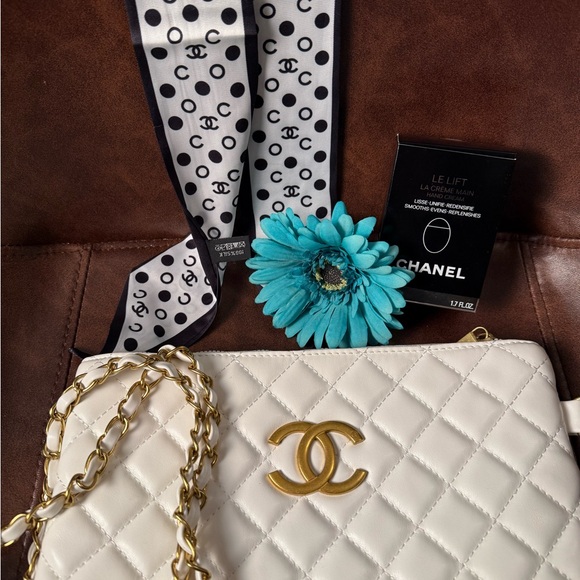 CHANEL Handbags - Bundle - Chanel makeup GWP, 100% silk Chanel twilly & Chanel egg hand cream